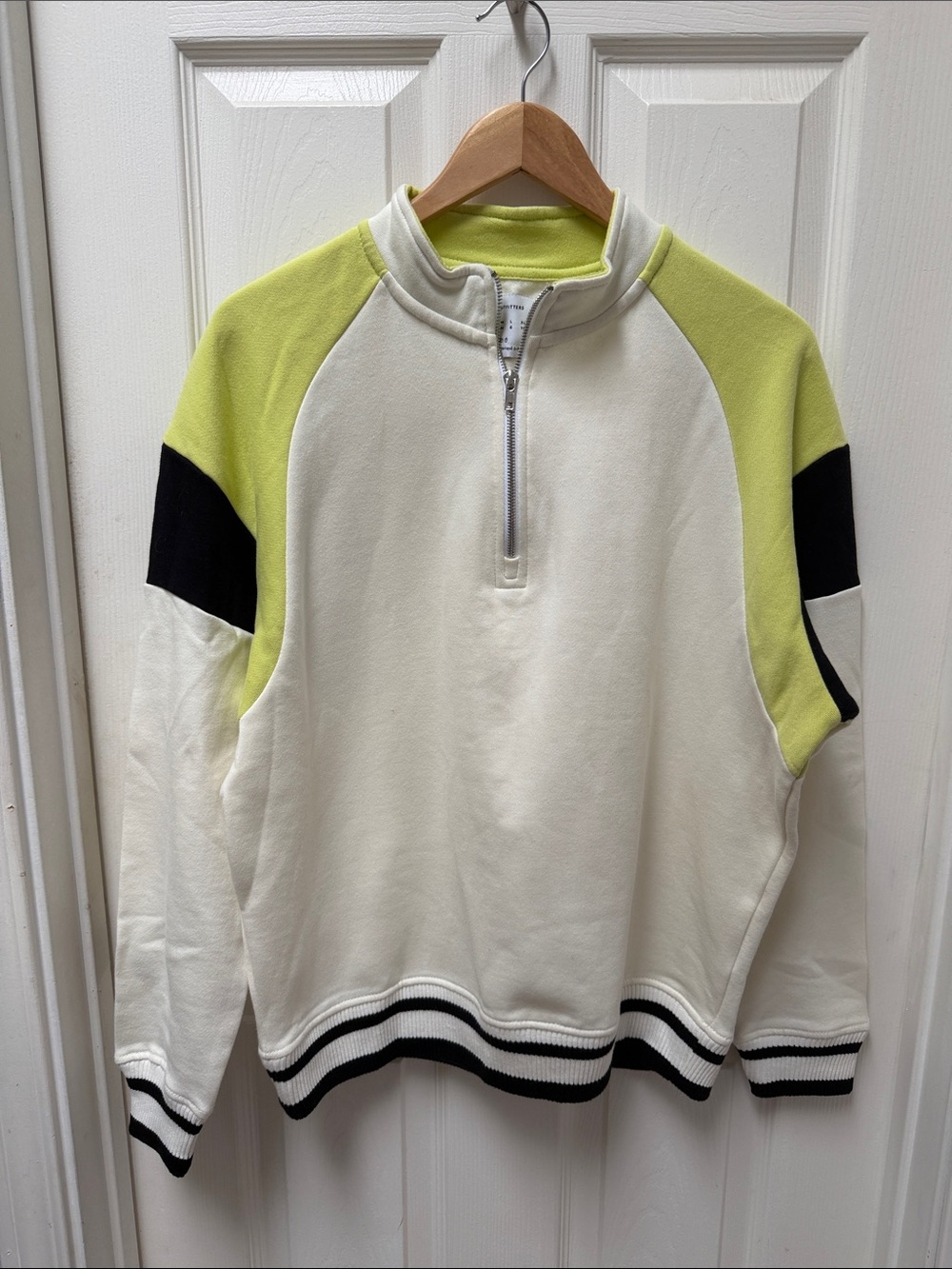 Men's Cream Quarter-Zip Sweatshirt with Lime and Black Accents